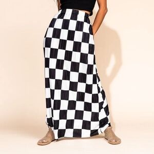 Dressed in LALA Santorini Midi Checkerboard Plissé Skirt